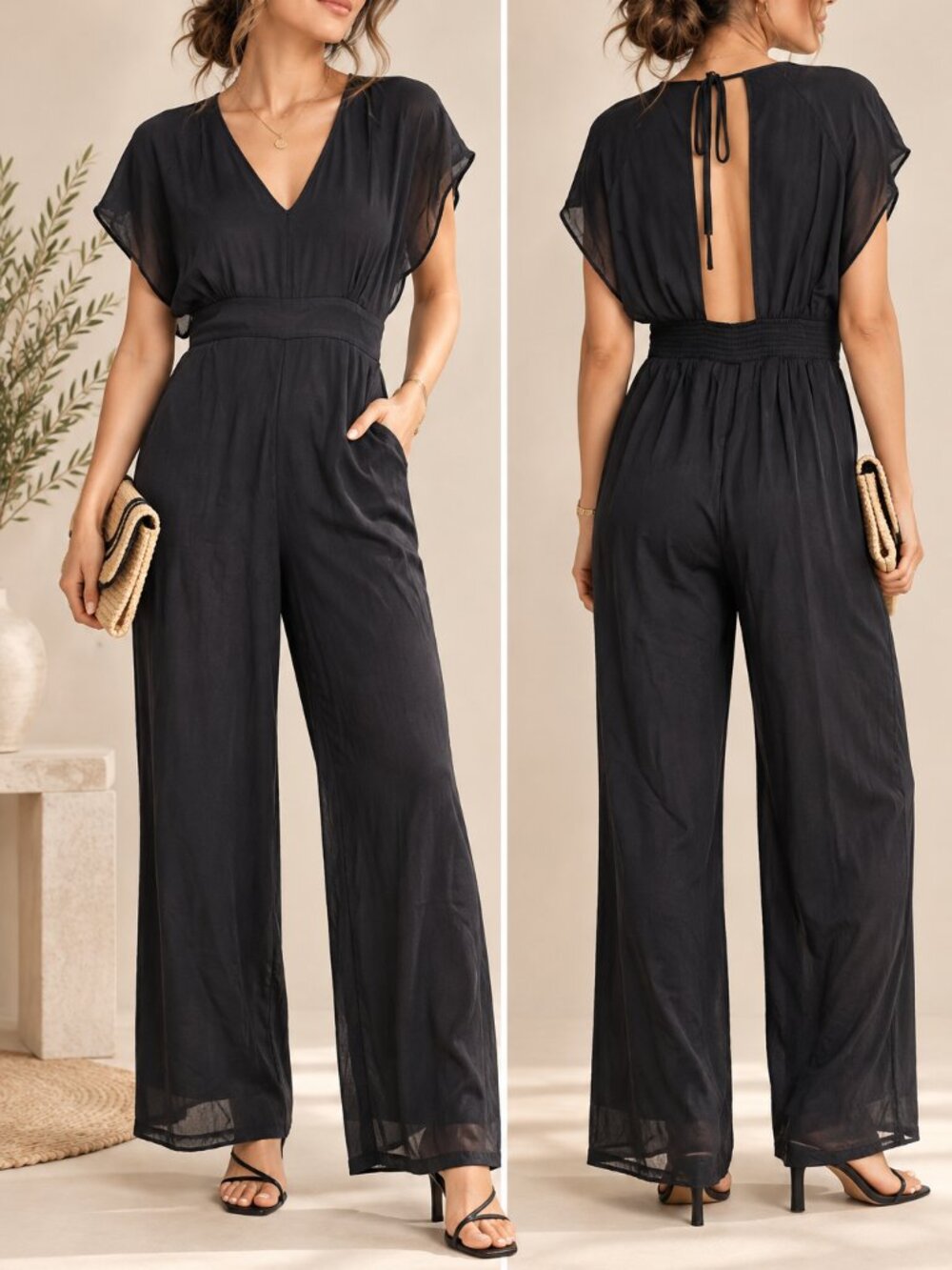 NWT Madewell Satin Open-Back Jumpsuit Black Size 12 AF224